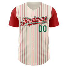 Load image into Gallery viewer, Custom Cream Red Pinstripe White-Kelly Green Authentic Two Tone Baseball Jersey