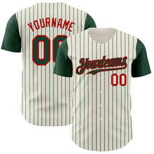 Загрузить изображение в средство просмотра галереи, Custom Cream Green Pinstripe Red Authentic Two Tone Baseball Jersey