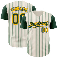 Load image into Gallery viewer, Custom Cream Green Pinstripe Gold Authentic Two Tone Baseball Jersey
