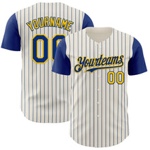 Load image into Gallery viewer, Custom Cream Royal Pinstripe Yellow Authentic Two Tone Baseball Jersey