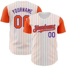 Load image into Gallery viewer, Custom White Orange Pinstripe Purple Authentic Two Tone Baseball Jersey