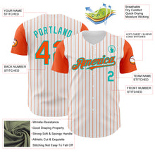 Load image into Gallery viewer, Custom White Orange Pinstripe Aqua Authentic Two Tone Baseball Jersey