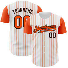 Load image into Gallery viewer, Custom White Orange Pinstripe Brown Authentic Two Tone Baseball Jersey