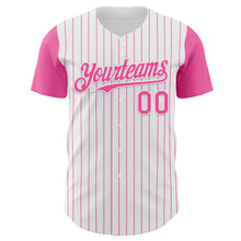 Load image into Gallery viewer, Custom White Pink Pinstripe Pink Authentic Two Tone Baseball Jersey