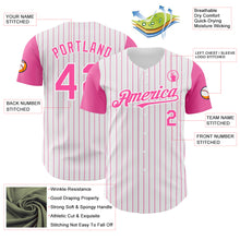 Load image into Gallery viewer, Custom White Pink Pinstripe Pink Authentic Two Tone Baseball Jersey