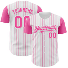 Load image into Gallery viewer, Custom White Pink Pinstripe Pink Authentic Two Tone Baseball Jersey