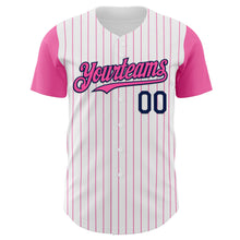 Load image into Gallery viewer, Custom White Pink Pinstripe Navy Authentic Two Tone Baseball Jersey