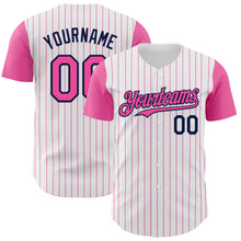 Load image into Gallery viewer, Custom White Pink Pinstripe Navy Authentic Two Tone Baseball Jersey