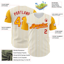 Load image into Gallery viewer, Custom White Gold Pinstripe Red Authentic Two Tone Baseball Jersey