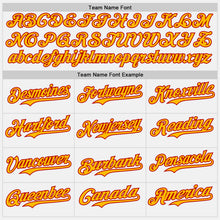 Load image into Gallery viewer, Custom White Gold Pinstripe Red Authentic Two Tone Baseball Jersey