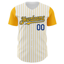 Load image into Gallery viewer, Custom White Gold Pinstripe Royal Authentic Two Tone Baseball Jersey