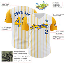 Load image into Gallery viewer, Custom White Gold Pinstripe Royal Authentic Two Tone Baseball Jersey