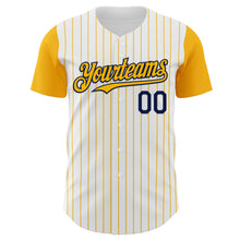 Load image into Gallery viewer, Custom White Gold Pinstripe Navy Authentic Two Tone Baseball Jersey