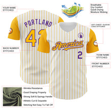 Load image into Gallery viewer, Custom White Gold Pinstripe Purple Authentic Two Tone Baseball Jersey