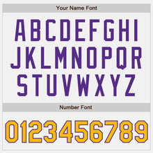 Load image into Gallery viewer, Custom White Gold Pinstripe Purple Authentic Two Tone Baseball Jersey
