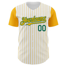Load image into Gallery viewer, Custom White Gold Pinstripe Kelly Green Authentic Two Tone Baseball Jersey