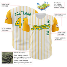 Load image into Gallery viewer, Custom White Gold Pinstripe Kelly Green Authentic Two Tone Baseball Jersey