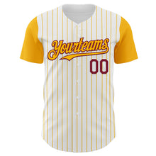Load image into Gallery viewer, Custom White Gold Pinstripe Crimson Authentic Two Tone Baseball Jersey