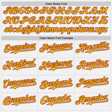 Load image into Gallery viewer, Custom White Gold Pinstripe Crimson Authentic Two Tone Baseball Jersey