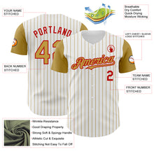 Load image into Gallery viewer, Custom White Old Gold Pinstripe Red Authentic Two Tone Baseball Jersey