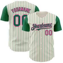 Laden Sie das Bild in den Galerie-Viewer, Custom Cream Kelly Green Pinstripe Pink Authentic Two Tone Baseball Jersey