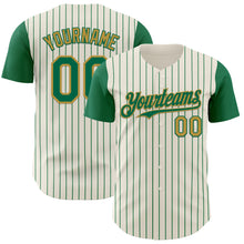 Charger l'image dans la galerie, Custom Cream Kelly Green Pinstripe Old Gold Authentic Two Tone Baseball Jersey