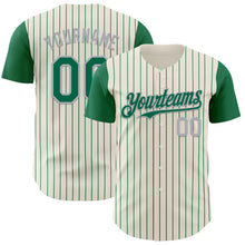 Load image into Gallery viewer, Custom Cream Kelly Green Pinstripe Gray Authentic Two Tone Baseball Jersey