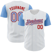 Load image into Gallery viewer, Custom White Light Blue Pinstripe Red Authentic Two Tone Baseball Jersey