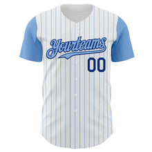 Load image into Gallery viewer, Custom White Light Blue Pinstripe Royal Authentic Two Tone Baseball Jersey