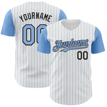 Load image into Gallery viewer, Custom White Light Blue Pinstripe Black Authentic Two Tone Baseball Jersey