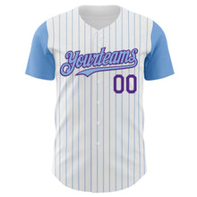 Load image into Gallery viewer, Custom White Light Blue Pinstripe Purple Authentic Two Tone Baseball Jersey