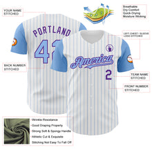 Load image into Gallery viewer, Custom White Light Blue Pinstripe Purple Authentic Two Tone Baseball Jersey