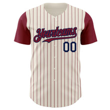 Load image into Gallery viewer, Custom Cream Crimson Pinstripe Navy Authentic Two Tone Baseball Jersey