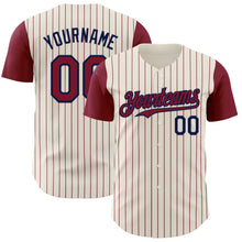 Load image into Gallery viewer, Custom Cream Crimson Pinstripe Navy Authentic Two Tone Baseball Jersey