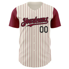 Load image into Gallery viewer, Custom Cream Crimson Pinstripe Black Authentic Two Tone Baseball Jersey