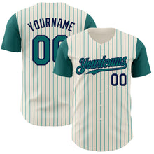Загрузить изображение в средство просмотра галереи, Custom Cream Teal Pinstripe Navy Authentic Two Tone Baseball Jersey