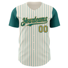 Загрузить изображение в средство просмотра галереи, Custom Cream Teal Pinstripe Old Gold Authentic Two Tone Baseball Jersey
