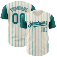 Charger l'image dans la galerie, Custom Cream Teal Pinstripe Gray Authentic Two Tone Baseball Jersey