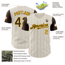 Загрузить изображение в средство просмотра галереи, Custom Cream Brown Pinstripe Gold Authentic Two Tone Baseball Jersey