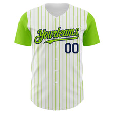 Load image into Gallery viewer, Custom White Neon Green Pinstripe Navy Authentic Two Tone Baseball Jersey