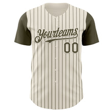 Load image into Gallery viewer, Custom Cream Olive Pinstripe Olive Authentic Two Tone Baseball Jersey