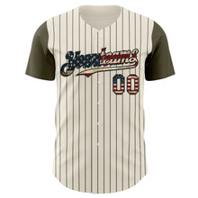 Laden Sie das Bild in den Galerie-Viewer, Custom Cream Olive Pinstripe Vintage USA Flag-Black Authentic Two Tone Baseball Jersey
