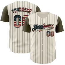 Laden Sie das Bild in den Galerie-Viewer, Custom Cream Olive Pinstripe Vintage USA Flag-Black Authentic Two Tone Baseball Jersey