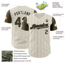 Load image into Gallery viewer, Custom Cream Olive Pinstripe Black Authentic Two Tone Baseball Jersey