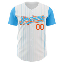 Load image into Gallery viewer, Custom White Sky Blue Pinstripe Orange Authentic Two Tone Baseball Jersey