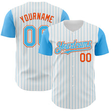 Load image into Gallery viewer, Custom White Sky Blue Pinstripe Orange Authentic Two Tone Baseball Jersey