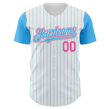 Load image into Gallery viewer, Custom White Sky Blue Pinstripe Pink Authentic Two Tone Baseball Jersey