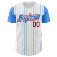 Load image into Gallery viewer, Custom White Electric Blue Pinstripe Red Authentic Two Tone Baseball Jersey