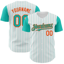 Load image into Gallery viewer, Custom White Aqua Pinstripe Orange Authentic Two Tone Baseball Jersey