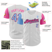 Load image into Gallery viewer, Custom White Black Pinstripe Light Blue-Pink Authentic Two Tone Baseball Jersey